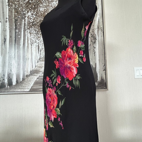 Dress Barn Women's Y2K Floral Beaded Sleeveless Black Rayon Dress - Medium - Picture 4 of 9